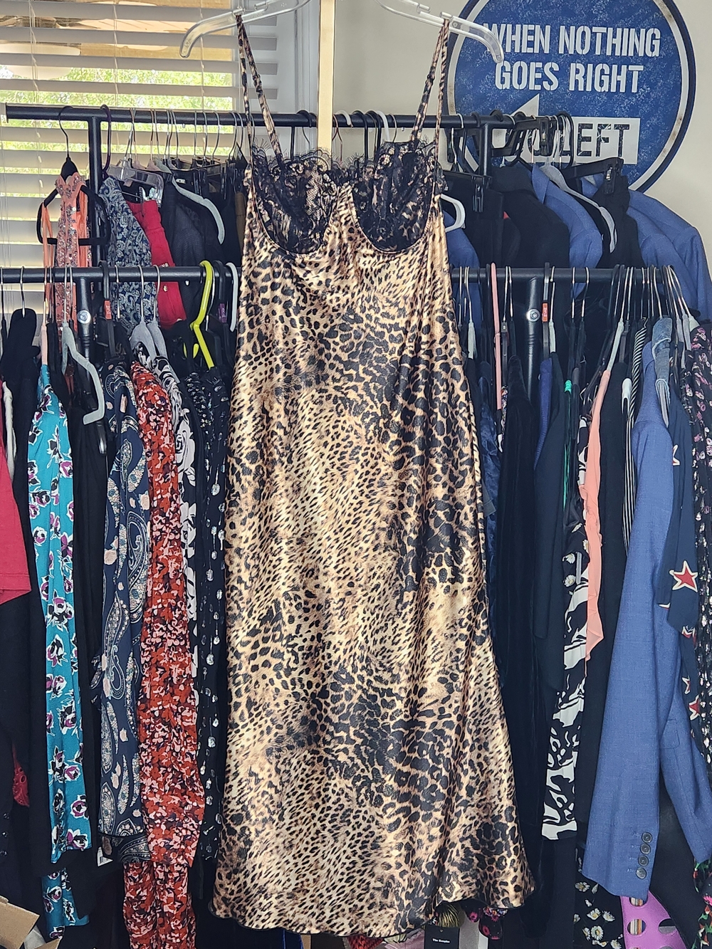 bebe Leopard-Print Satin Midi Dress with Black Lace Trim